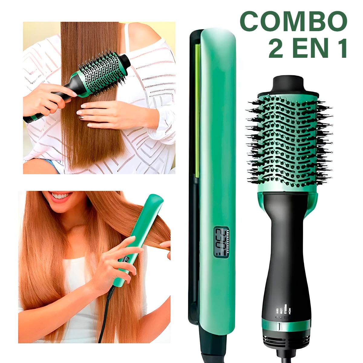 Combo 2 en 1 Plancha + Cepillo Secador Cabello PRO-2501