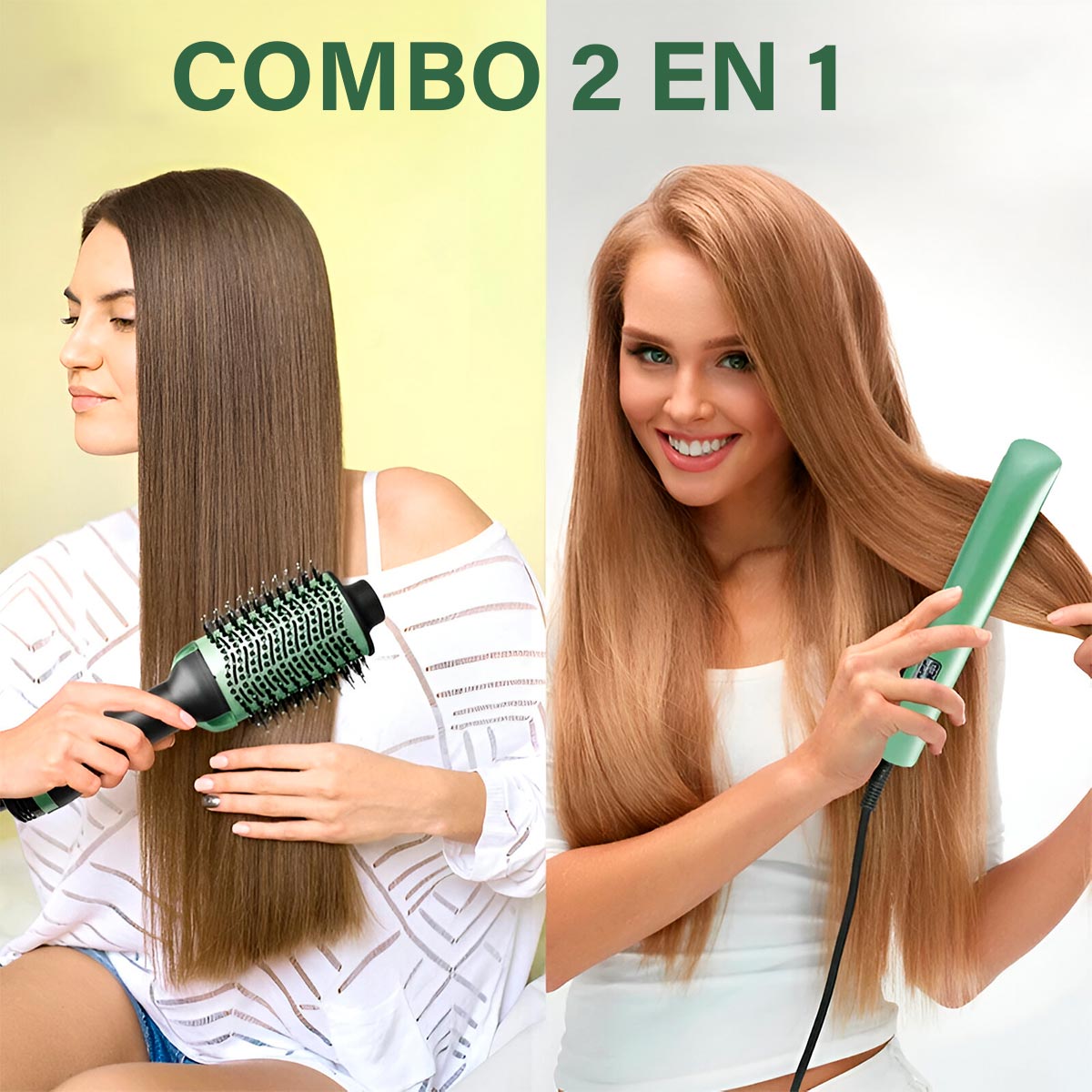 Combo 2 en 1 Plancha + Cepillo Secador Cabello PRO-2501