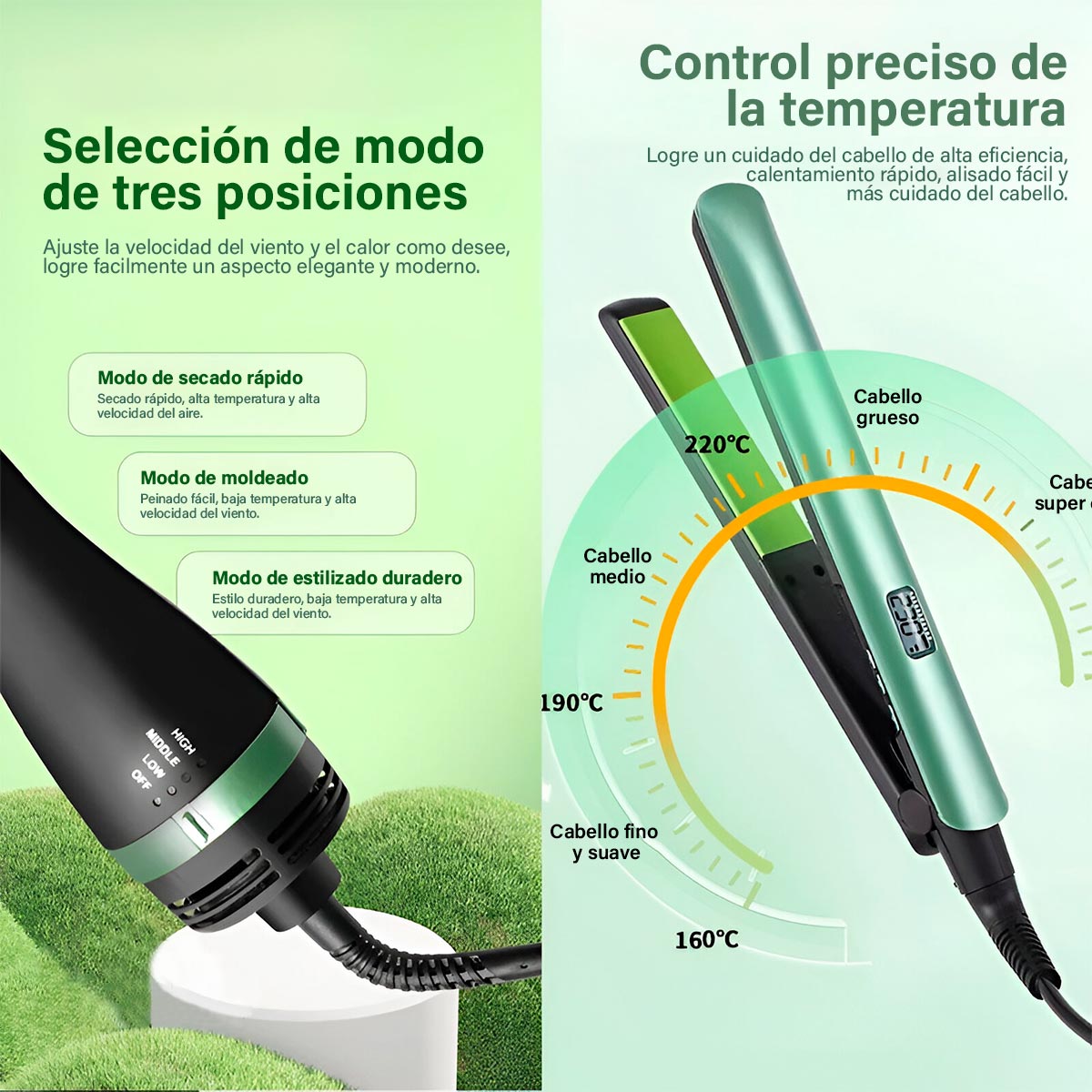 Combo 2 en 1 Plancha + Cepillo Secador Cabello PRO-2501